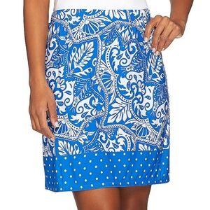 Susan Graver Skort 2X Liquid Knit Pull On Blue White Print Scarf Knit A274890